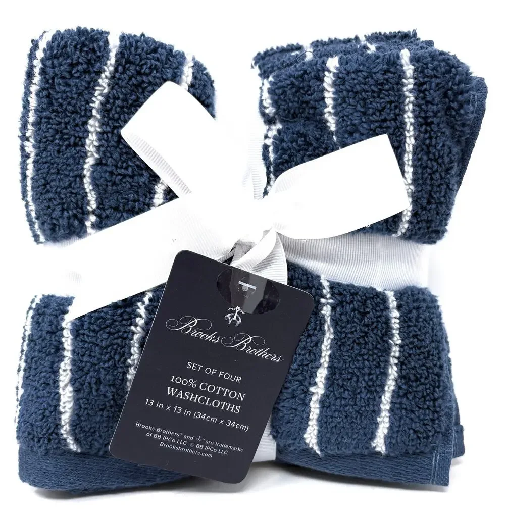 Brooks Brothers Blue White Striped Cotton Face Washcloths 4 Measures 13 X 13”